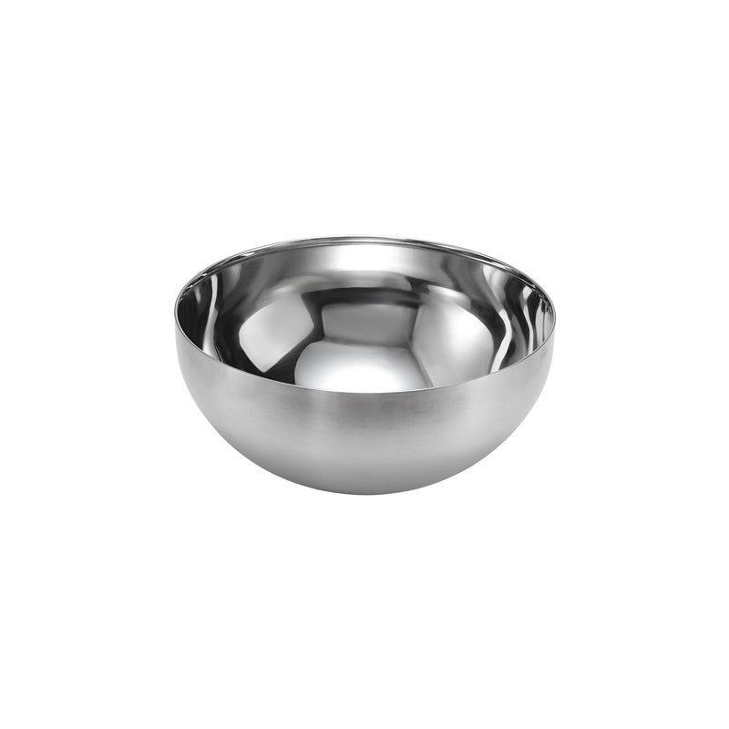"Stainless steel pet feeding bowl with a non-slip base, perfect for dogs and cats."